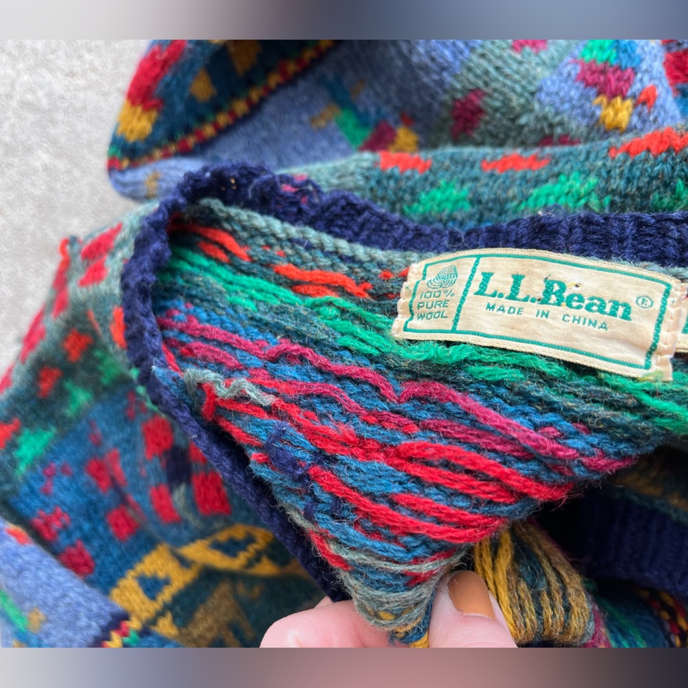 Vintage 90s LLbean wool chunky knit animal bird elephant cardigan sweater retro - Picture 3 of 9